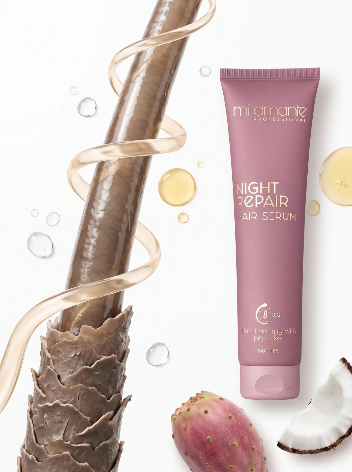 Mi Amante NIGHT REPAIR Hair Serum - формулата: пептиди, масло от бодлива круша и кокос, изглаждане на косъма